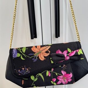 J.Renee Black Floral Shoulder Bag with Gold Chain
